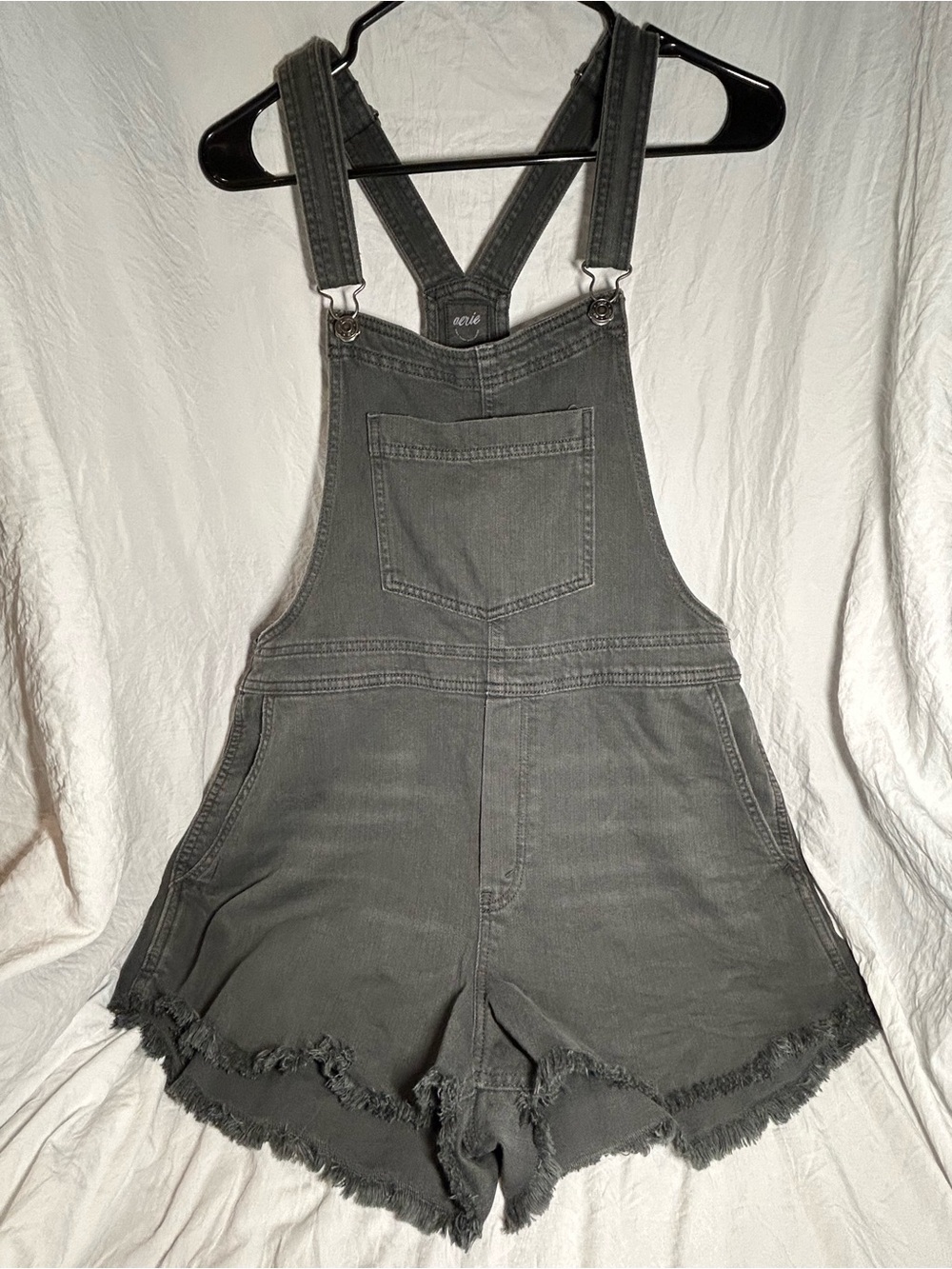 Aerie Black Denim Short Overalls Romper